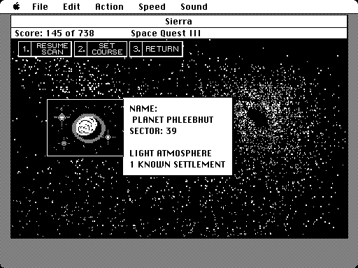 Space Quest III: The Pirates of Pestulon Macintosh Screenshot: The navigation system.