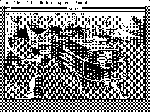 Space Quest III: The Pirates of Pestulon Macintosh Screenshot: The Aluminum Mallard has landed!