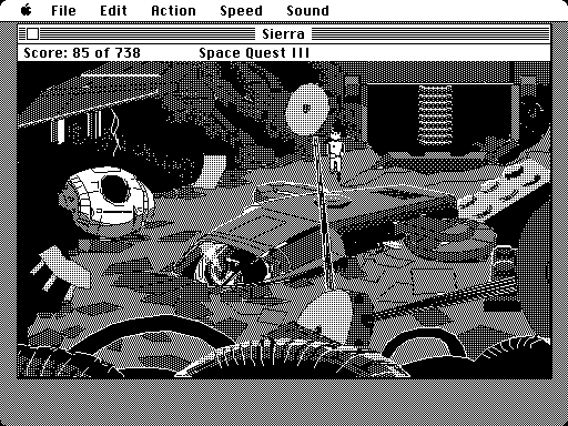 Space Quest III: The Pirates of Pestulon Macintosh Screenshot: A spaceship, this looks useful...