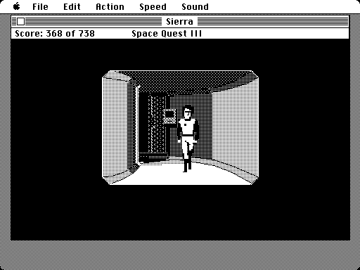 Space Quest III: The Pirates of Pestulon Macintosh Screenshot: Wandering down a corridor...