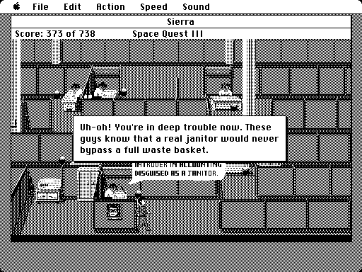 Space Quest III: The Pirates of Pestulon Macintosh Screenshot: Uh oh, I'm in trouble now!