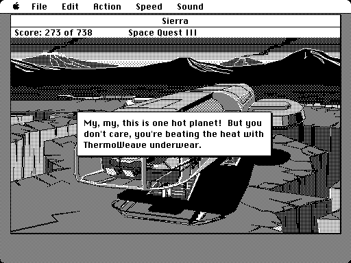 Space Quest III: The Pirates of Pestulon Macintosh Screenshot: Arrived on Ortega.