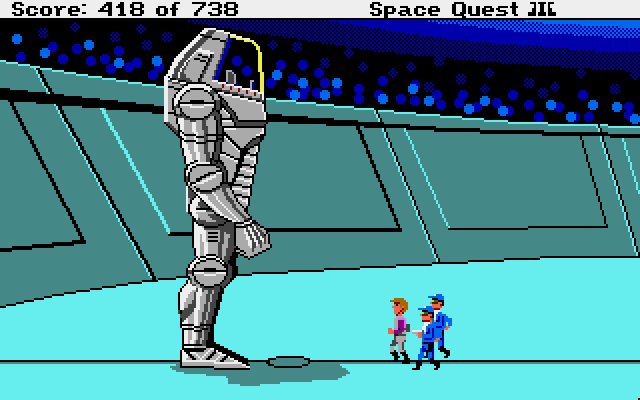Space Quest III: The Pirates of Pestulon Atari ST Screenshot: It's robot battle time!
