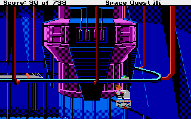 Space Quest III: The Pirates of Pestulon Atari ST Screenshot: The grabber helps you move some heavy stuff around.