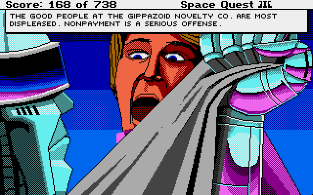 Space Quest III: The Pirates of Pestulon Atari ST Screenshot: Arnoid caught up with Roger!