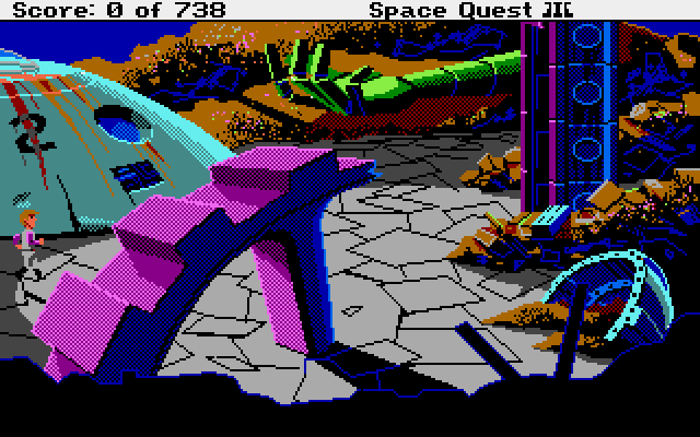 Space Quest III: The Pirates of Pestulon Atari ST Screenshot: Exploring the garbage freighter.