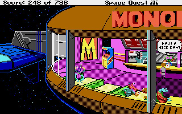 Space Quest III: The Pirates of Pestulon Atari ST Screenshot: Time to eat!