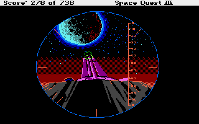Space Quest III: The Pirates of Pestulon Atari ST Screenshot: Observing an alien device...