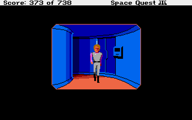 Space Quest III: The Pirates of Pestulon Atari ST Screenshot: Exploring ScumSoft HQ.