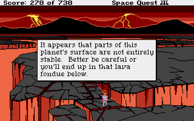 Space Quest III: The Pirates of Pestulon Atari ST Screenshot: This planet isn't entirely stable.