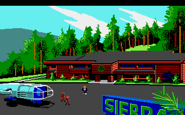 Space Quest III: The Pirates of Pestulon Atari ST Screenshot: Arrived at Sierra HQ!