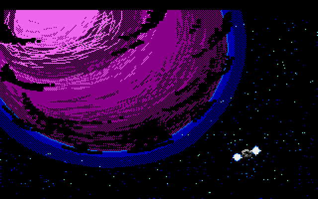 Space Quest III: The Pirates of Pestulon Atari ST Screenshot: Landing on Phleebhut.