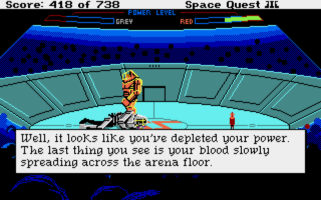 Space Quest III: The Pirates of Pestulon Atari ST Screenshot: Oops, I lost the battle...