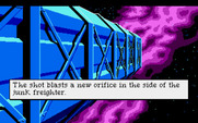 Space Quest III: The Pirates of Pestulon for Atari ST - Blasting my way out of the junk freighter.