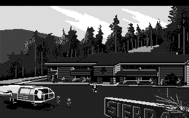 Space Quest III: The Pirates of Pestulon Atari ST Screenshot: Arrived at Sierra HQ.