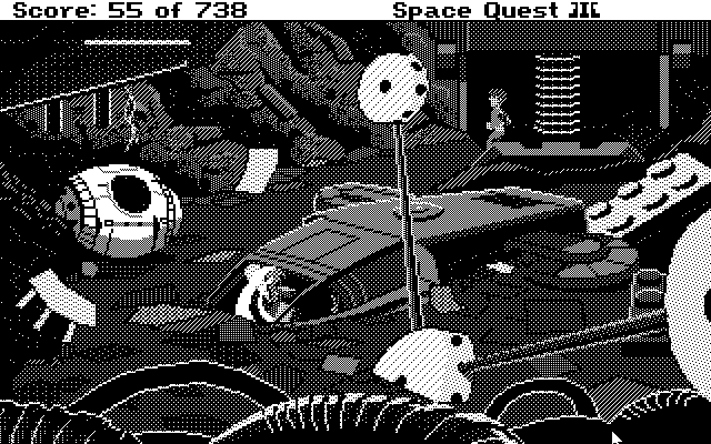Space Quest III: The Pirates of Pestulon Atari ST Screenshot: Ah, a spaceship! This could help me out...