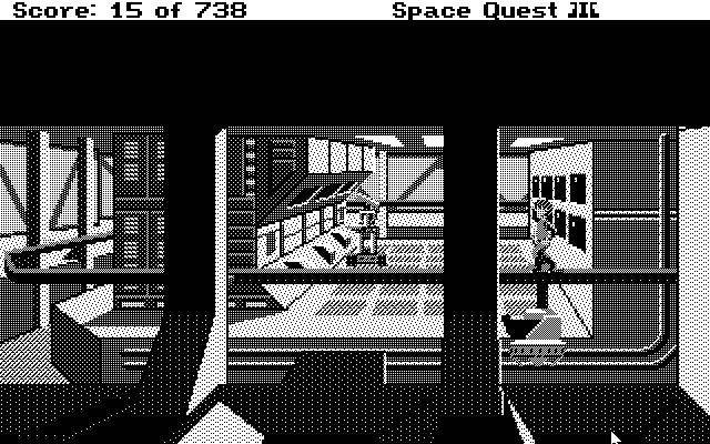 Space Quest III: The Pirates of Pestulon Atari ST Screenshot: Hmm, this rail contraption looks useful...