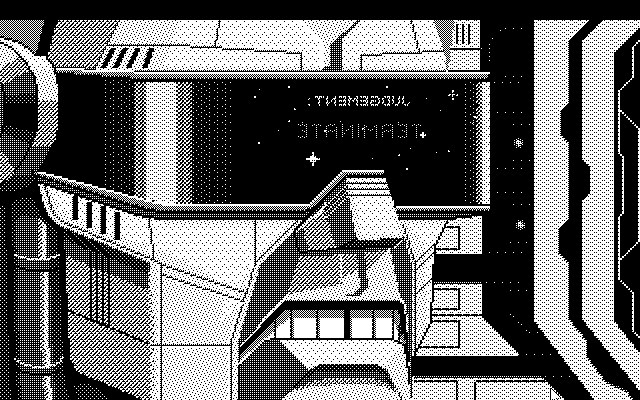 Space Quest III: The Pirates of Pestulon Atari ST Screenshot: Uh oh, someone is trying to terminate Roger!