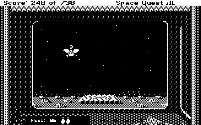 Space Quest III: The Pirates of Pestulon Atari ST Screenshot: Playing the Astro Chicken game.