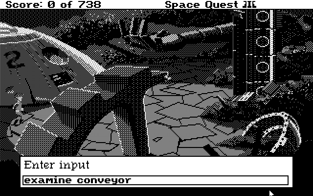 Space Quest III: The Pirates of Pestulon Atari ST Screenshot: Examining the environment...