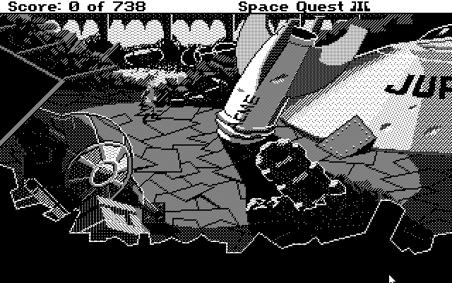 Space Quest III: The Pirates of Pestulon Atari ST Screenshot: Exploring the junk freighter.