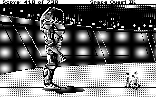 Space Quest III: The Pirates of Pestulon Atari ST Screenshot: Time for a robot battle!