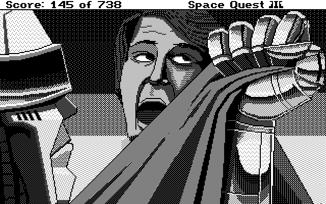 Space Quest III: The Pirates of Pestulon Atari ST Screenshot: Roger is in trouble!
