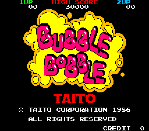 Bubble Bobble Arcade Screenshot: Title screen (Japanese version).