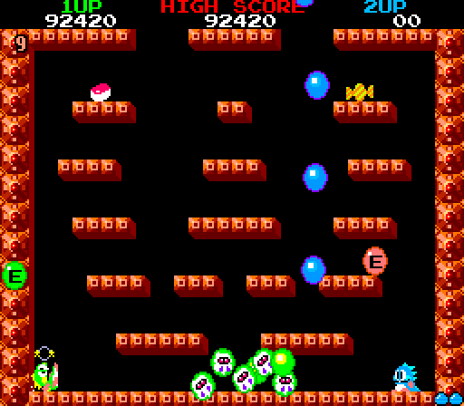 Bubble Bobble Arcade Screenshot: This level features numerous small platforms...
