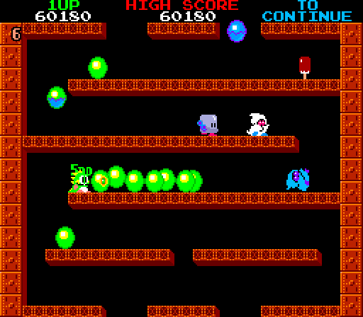 Bubble Bobble Arcade Screenshot: Numerous bubbles appear on some levels.