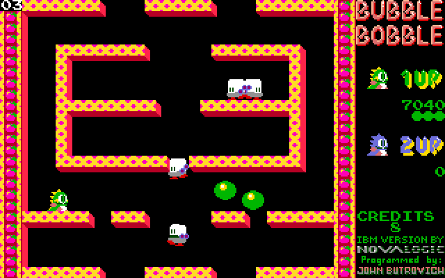 Bubble Bobble IBM PC/Compatibles Screenshot: Each level features a different layout.
