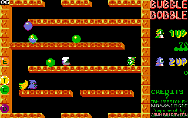 Bubble Bobble IBM PC/Compatibles Screenshot: Bananas provide bonus points.