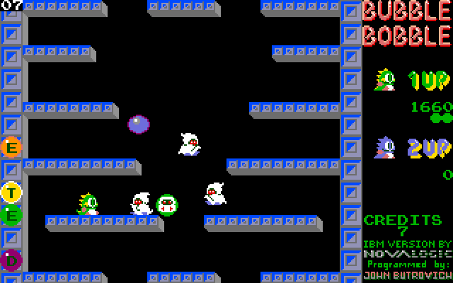 Bubble Bobble IBM PC/Compatibles Screenshot: Hurry, capture the enemies in bubbles!