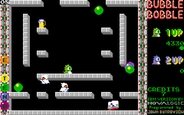 Bubble Bobble IBM PC/Compatibles Screenshot: Dodging enemies...