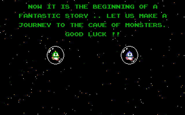 Bubble Bobble IBM PC/Compatibles Screenshot: Game introduction.