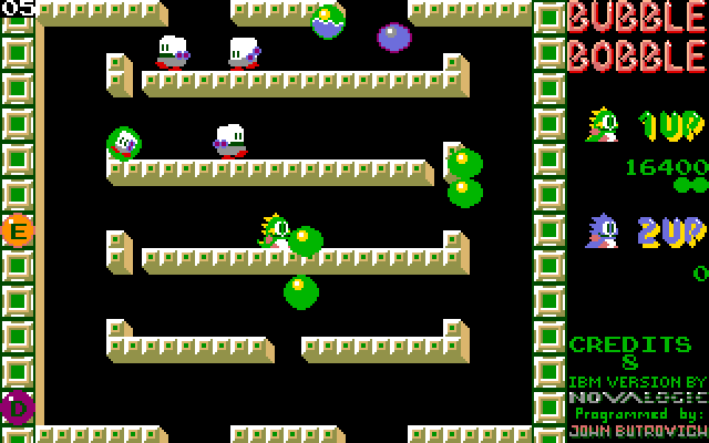 Bubble Bobble IBM PC/Compatibles Screenshot: Use bubbles to capture the enemies.