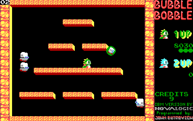 Bubble Bobble IBM PC/Compatibles Screenshot: Second level; an enemy caught in a bubble!