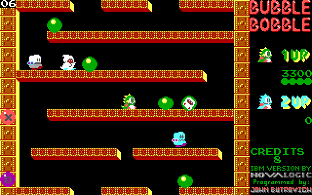 Bubble Bobble IBM PC/Compatibles Screenshot: Catch opponents in bubbles.