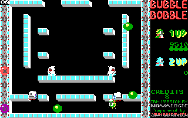Bubble Bobble IBM PC/Compatibles Screenshot: Agh, caught by an enemy!