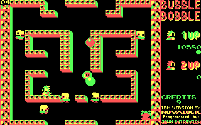 Bubble Bobble IBM PC/Compatibles Screenshot: Each level features a different layout.
