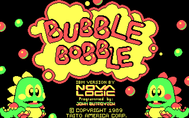Bubble Bobble IBM PC/Compatibles Screenshot: Title screen.