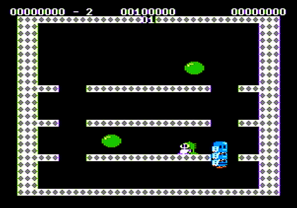 Bubble Bobble Apple II Screenshot: The first level.