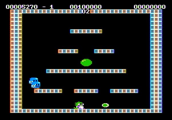 Bubble Bobble Apple II Screenshot: Blow bubbles to capture creatures!