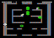 Bubble Bobble for Apple II - Collect the letters to earn an extra life.