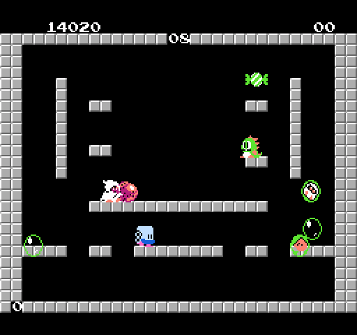 Bubble Bobble NES / Famicom Screenshot: Bonus items like candy will sometimes appear.