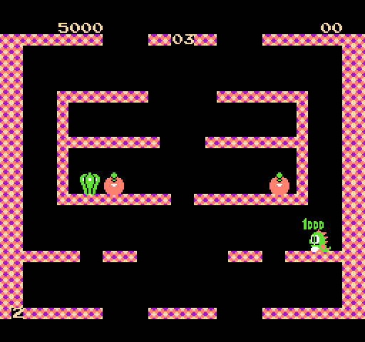 Bubble Bobble NES / Famicom Screenshot: Collect fruit for bonus points.