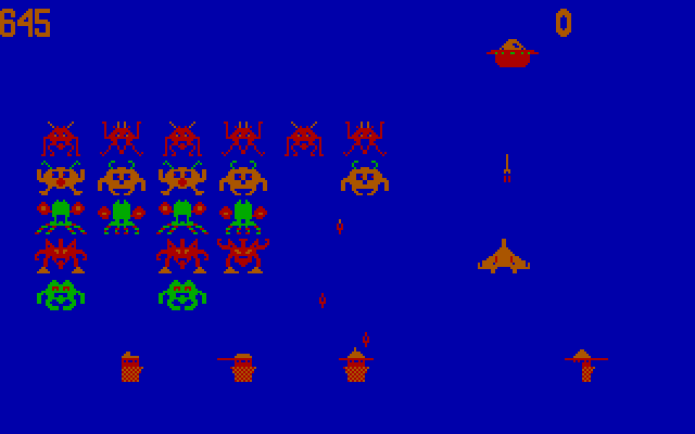 Space Commanders IBM PC/Compatibles Screenshot: Attempting to shoot the saucer.