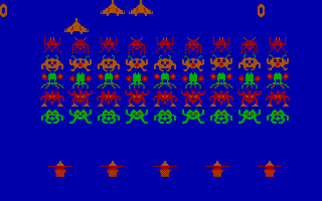 Space Commanders IBM PC/Compatibles Screenshot: Your ship always begins at the top of the screen.