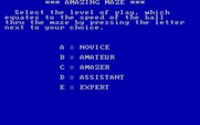 Amazing Maze for IBM PC/Compatibles - Select your skill level.