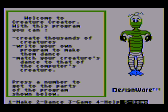 Creature Creator Atari 8-bit Screenshot: Welcome to the program!